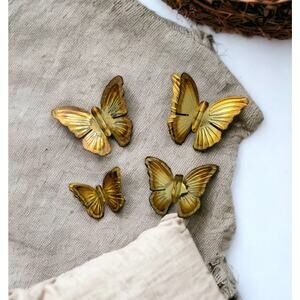 4 Vtg Home Interior Metal Butterfly Wall Decor Brass (2 Double Wing, 2 Single)